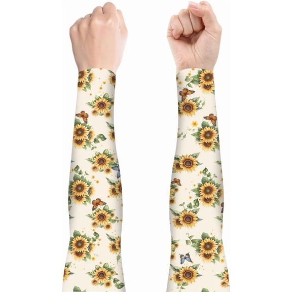 1 Pair Sunflowers Gardening Sleeves Farmers Sun Protection UV Arm Sleeves Cooling Sleeve Cover Arms for Women Men Outdoor Sports diy