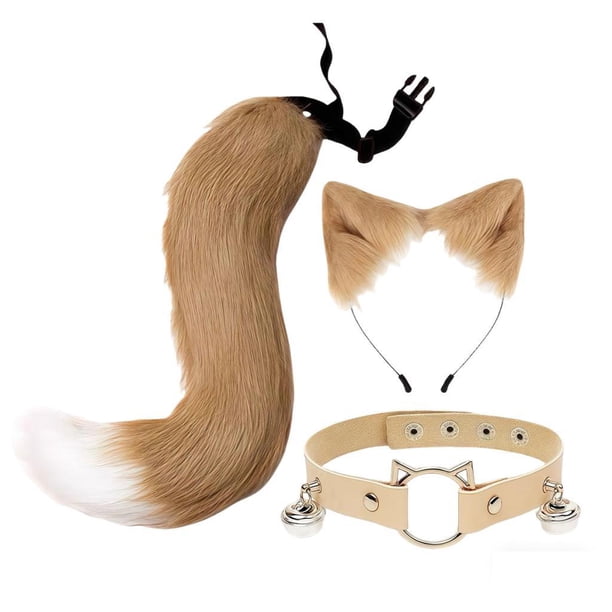 Diadema de Orejas de Gato con Set de Orejas y Cola Animal Disfraz de Peluche para Fiesta Temática Cumpleaños Espectáculos Carnaval Sesión Fotográfica Café