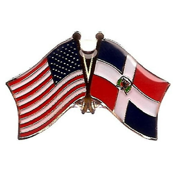 Pack of 50 Dominican Republic & US Crossed Double Flag Lapel Pins, Dominican & American Friendship Pin Badge