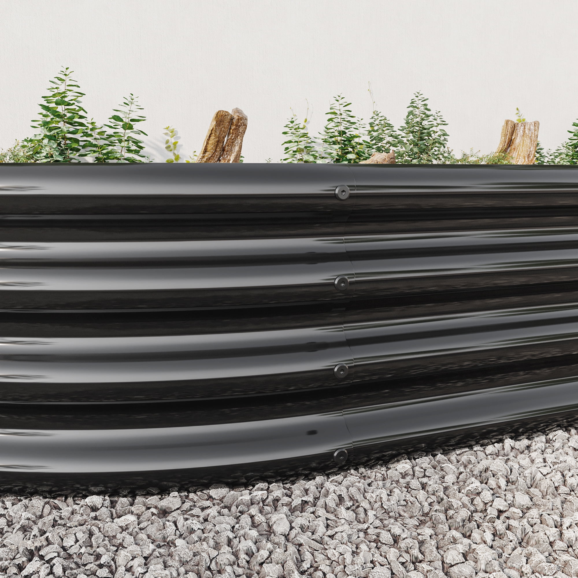 Miniyam 7.4×3.72×0.95ft Metal Raised Garden Bed, Oval Raised Planter for Flowers Plants, Vegetables Herb, Black