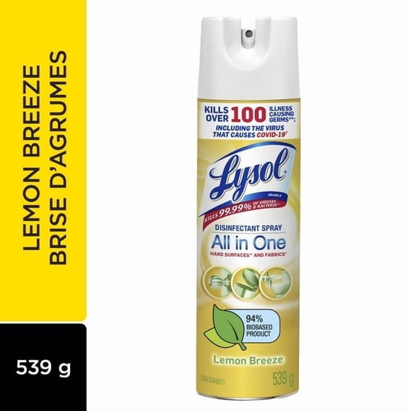 Lysol Disinfectant Spray, Lemon Breeze, Disinfect and Eliminate Odours on Hard Surfaces & Fabrics, 539 g