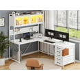 thumbnail image 3 of L-Shaped Computer Desk with LED Strips&Display Cabinet Reversible Gaming Desk with Power Outlets/5 Drawers/Pegboard for Office, White, 3 of 11