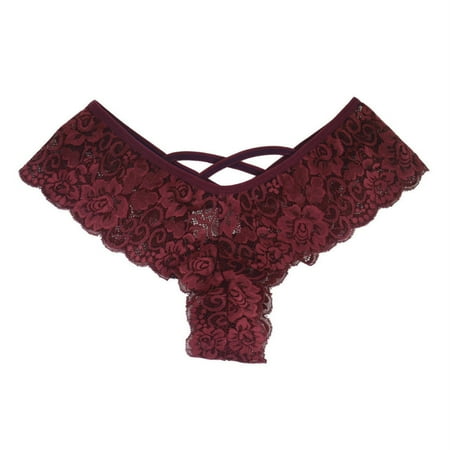 

KDDYLITQ Thongs for Women Panty Lace Sexy V String Criss Cross Plus Size Deep Red Red L
