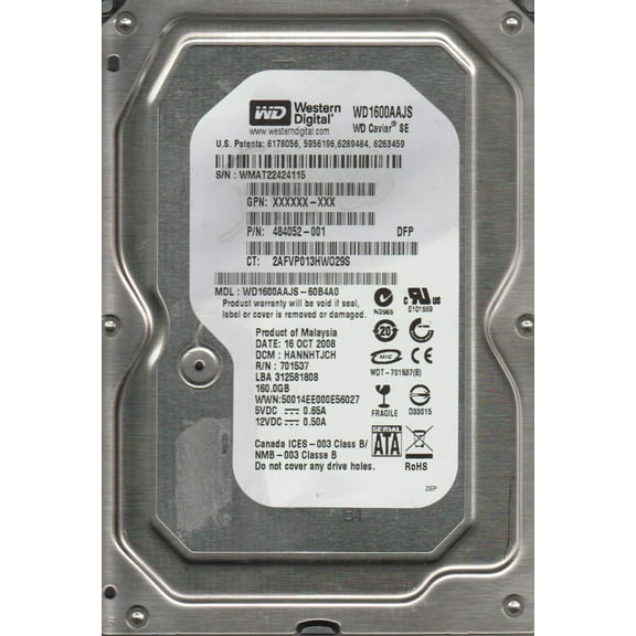 WD1600AAJS-60B4A0, DCM HANNHTJCH, Western Digital 160GB SATA 3.5 Hard Drive