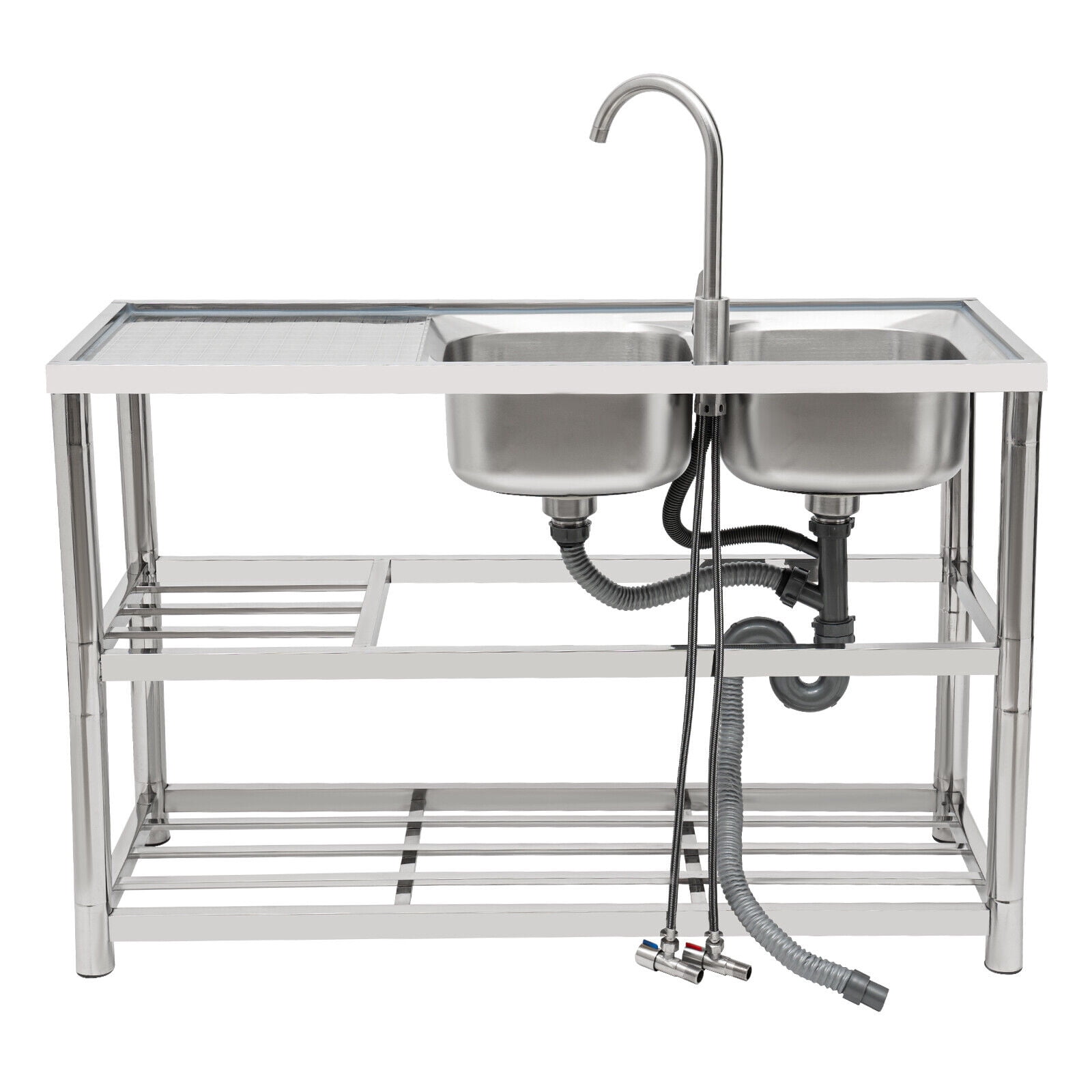Miumaeov 2 Compartments Commercial Freestanding Kitchen Sink Stainless Steel Utility Sink