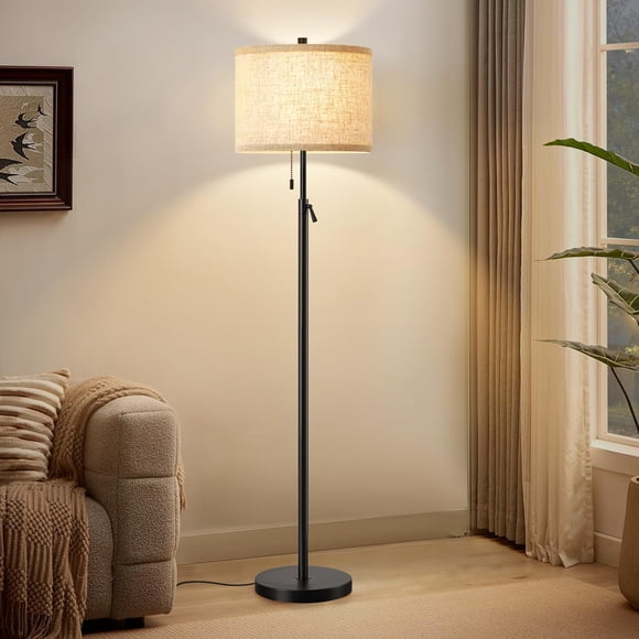 Lámpara de pie GyroVu ajustable, negra, con pantalla de tela, 140-163 cm