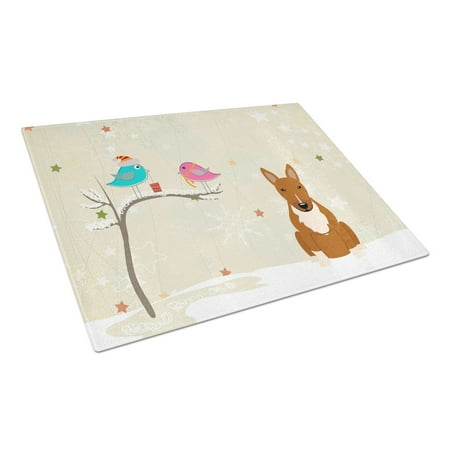 

Caroline s Treasures Christmas Presents between Friends Bull Terrier Red Glass Cutting Board Large