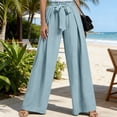 thumbnail image 2 of SAWOBUUN Womens High Waist Wide Leg Pants with Tie Belt Flowy Palazzo Trouser Loose Fit Casual Beach Vacation Pants, 2 of 5