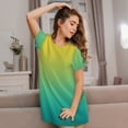 thumbnail image 3 of Fotbe Teal To Yellow Gradient Bata de Dormir para Mujer con Estampado, Camisón de Algodón de Manga Corta, Ropa de Dormir Casual, 3 of 6