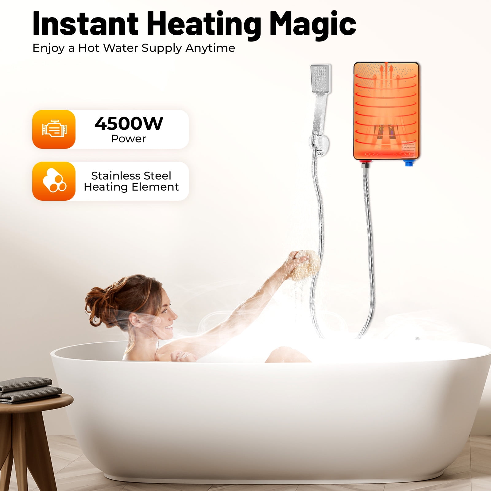 DUYIWAA Water Heater 110V 4500W Instant Electric Tankless Hot Water Heater On Demand Whole House LED Display