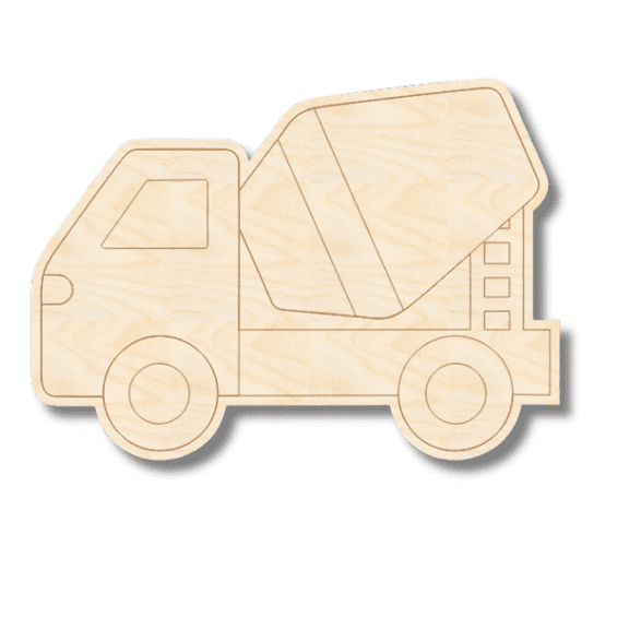 Unfinished Wood Etched Cement Truck Shape 5" / 1/4"