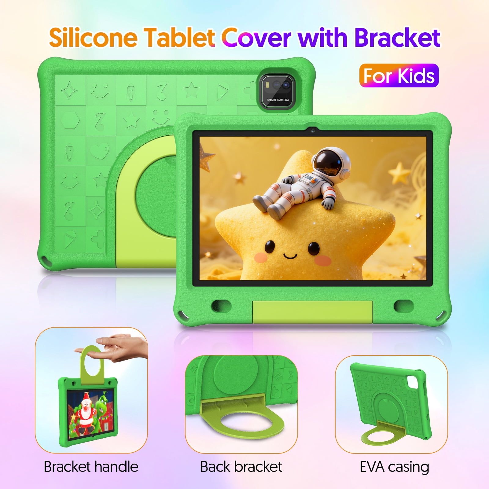 10inch Kids Tablet Android 15,1280x800 HD IPS Display Tablet with EVA Case,12GB (3g+9g) RAM+64GB Rom,Quad-Core, Wi-Fi6,6000mAh,Parental Control App Google Certified - Green