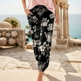thumbnail image 2 of Casual Pants for Women Floral Printed Slik Boho Elastic Waist Drawstring Joggers Lightweight Comfy Fall Daily Loose Women Slacks Black M, 2 of 5