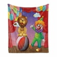 thumbnail image 1 of Circus Soft Flannel Fleece Throw Blanket, Lionnd Clownt the Circus Stage Theater Curtain Playing Performancerts, Cozy Plush for Indoor and Outdoor Use, 50" x 60", Multicolor, by Ambesonne, 1 of 5
