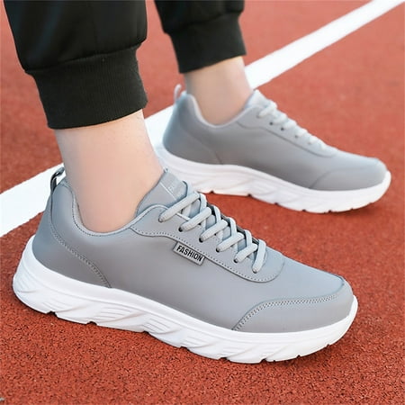 

MPWEGNP Mens Shoes Large Size Casual Leather Laace Up Solid Color Fashion Simple Running Sneaker (Grey 11)