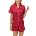 thumbnail image 6 of vigerkar Pajamas for Women Satin Womens Pajama Sets Short Sleeve Lounge Set 2-Piece Sleepwear Button-Down PJ Set Red, S, 6 of 8