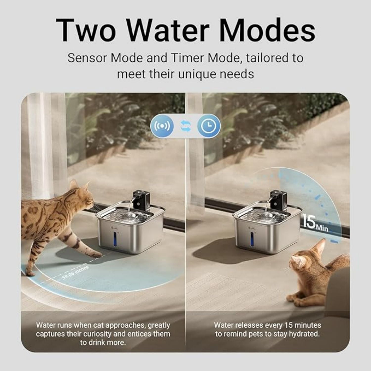 Cat Water Fountain Stainless Steel Wireless, 101 oz/3L FurSink Cordless Water Fountain for Cats, Battery Operated Cat Fountains for Drinking with Motion Sensor, Easy Clean, Metal
