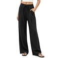 thumbnail image 3 of Maplenight Wide Leg Pants for Women Cotton Elastic Waisted Flowy Casual Trousers with Pockets Drawstring Loose Fit Palazzo Pants for Beach​, 3 of 5