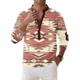thumbnail image 3 of UVEASISHA Ethnic Aztec Print Men's Henley T-Shirt Long Sleeve Button Up Collarless Casual Tee Western Cowboy Graphic Loose Pullover Top for Casual Outings Travel Red L, 3 of 5