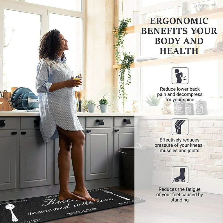 Black Anti-Fatigue Kitchen Rug Ergonomic Design Comfort Standing