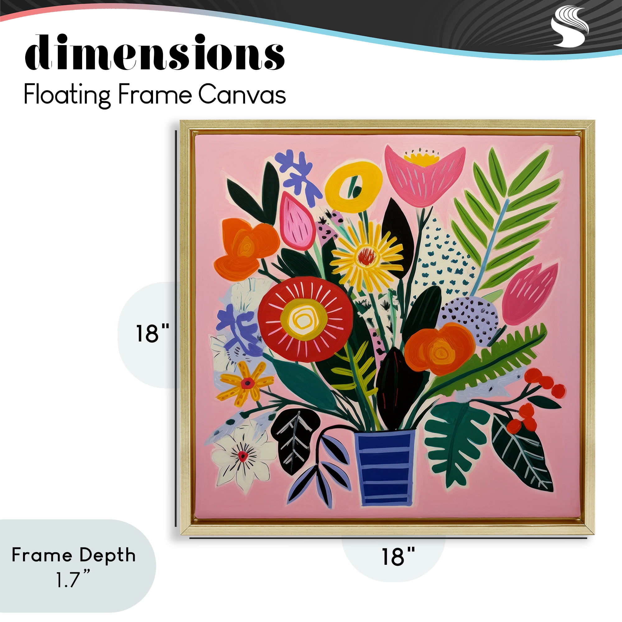 Stupell Industries Floral Flourish Summer Bouquet Gold Framed Floater Canvas Wall Art, design by Lazar Studio