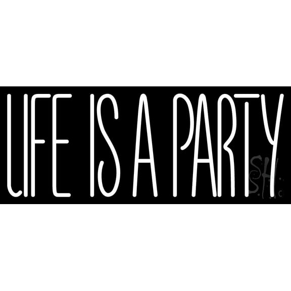 Life Is A Party LED Neon Sign 10 x 24 - inches, Black Square Cut Acrylic Backing, with Dimmer - Bright and Premium built indoor LED Neon Sign for Event, Party.