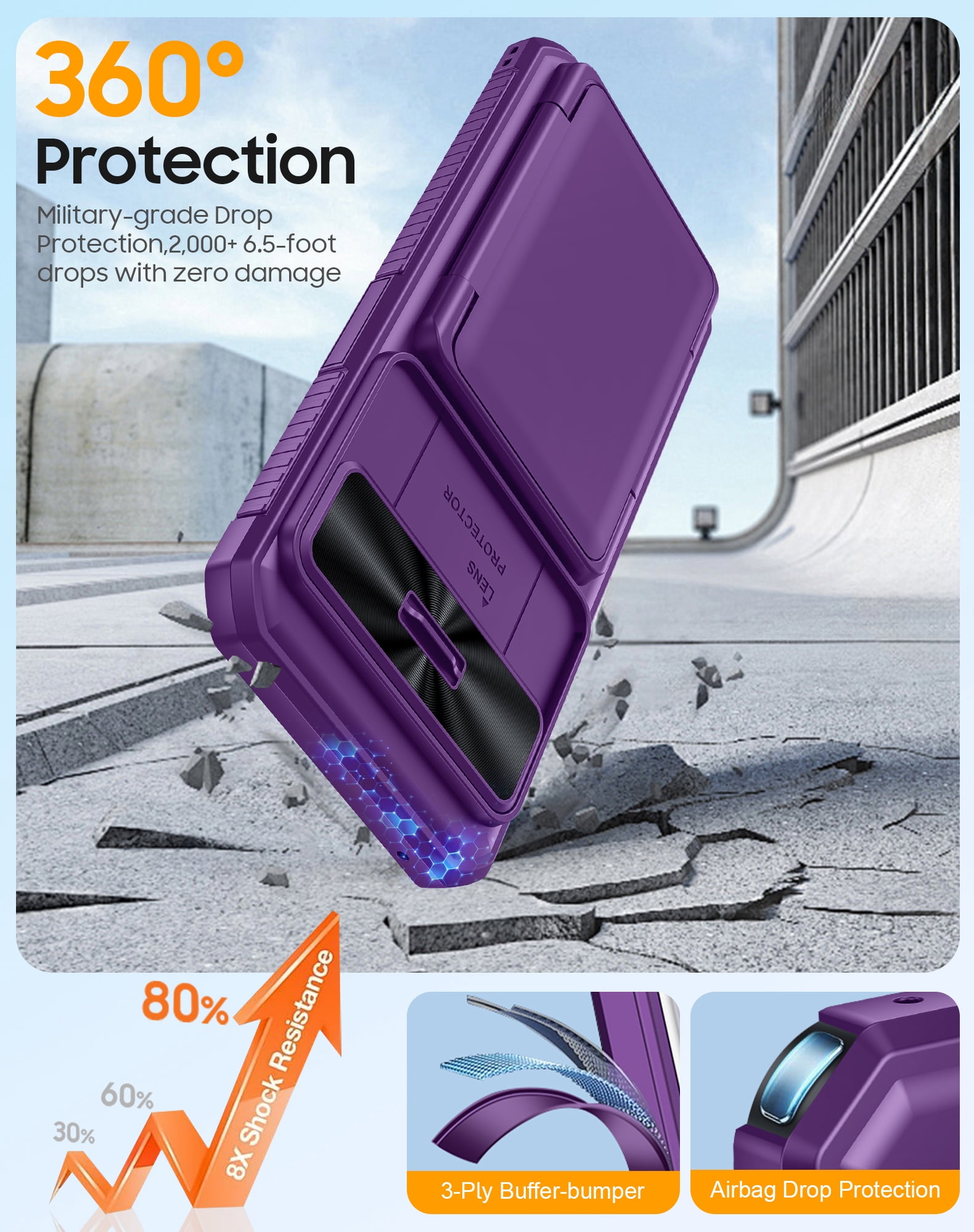 Vizvera for Google Pixel 10 Pro XL Wallet RFlD Cards Holder,Camera Control,Camera Cover,Rugged Shockproof Silicone Protective Phone Case-Purple