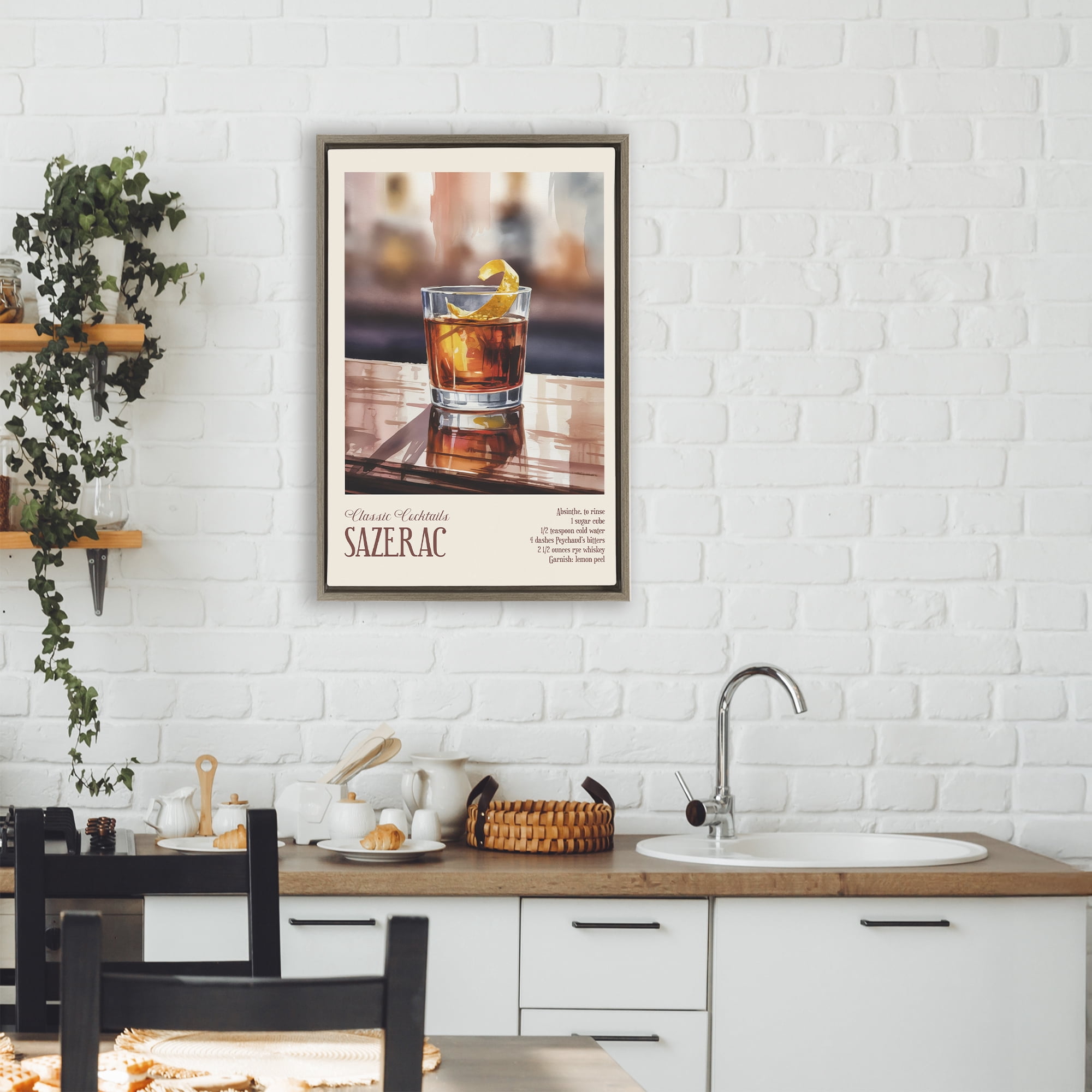 Stupell Industries Sazerac on Reflective Surface Brown Framed Floater Canvas Wall Art, design by Andreas Magnusson