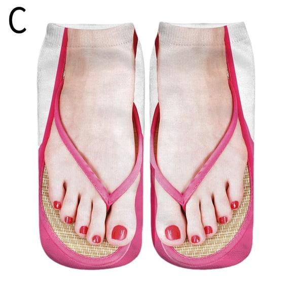Flip Flop Socks Funny Manicure Print Socks Novelty Flip-flop Shoes Low Ankle Crew Socks for Women Men