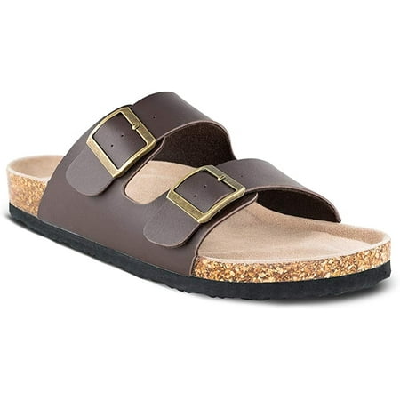 Men's Slip On Flat Casual Cork Sandals with 2-Strap Buckle,Leather Cork ...
