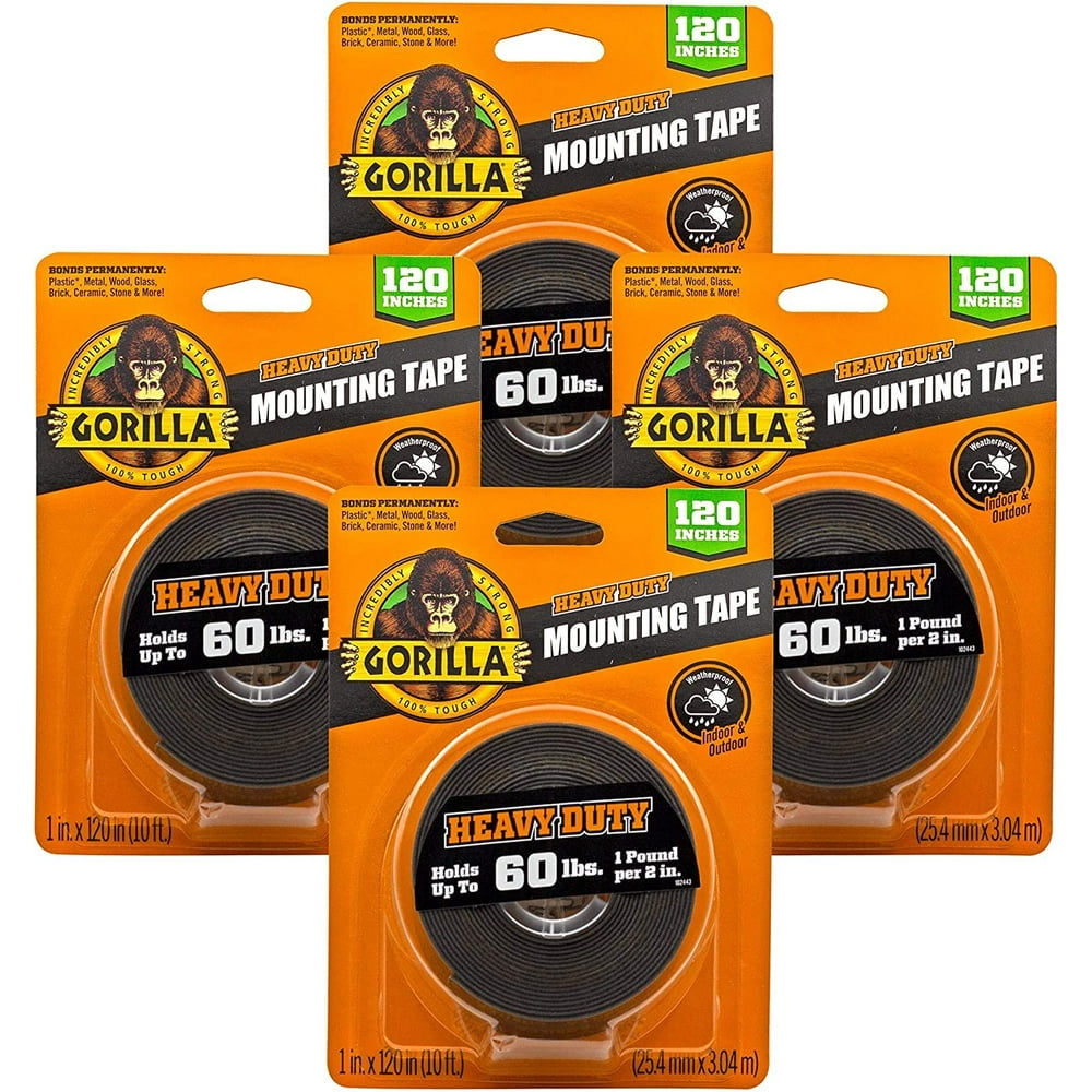Gorilla XL Mounting Tape, 4Pack, Black, 4 Pack