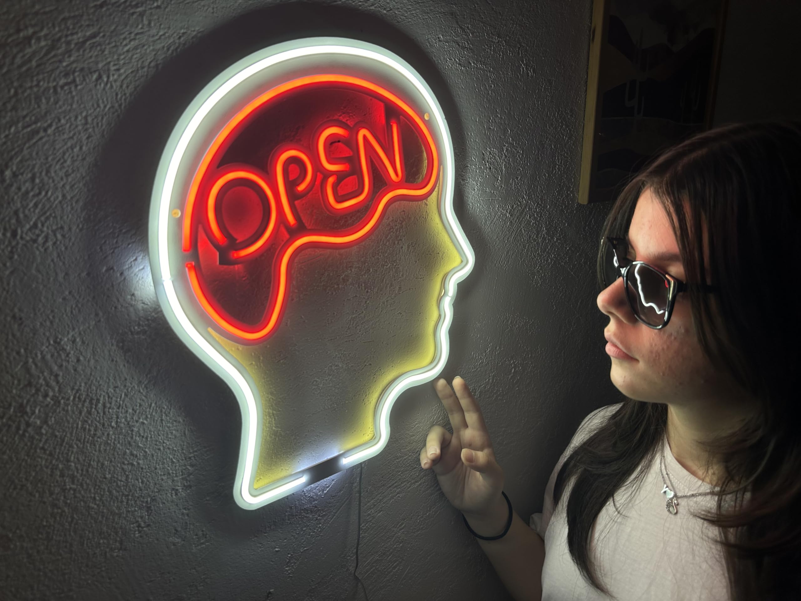 Open Mind Metal Neon Sign, Neon Sign, Neon Wall Art, Bright and Unique Neon Wall Art, Stunning Neon Sign for Anyroom (With Remote Control)
