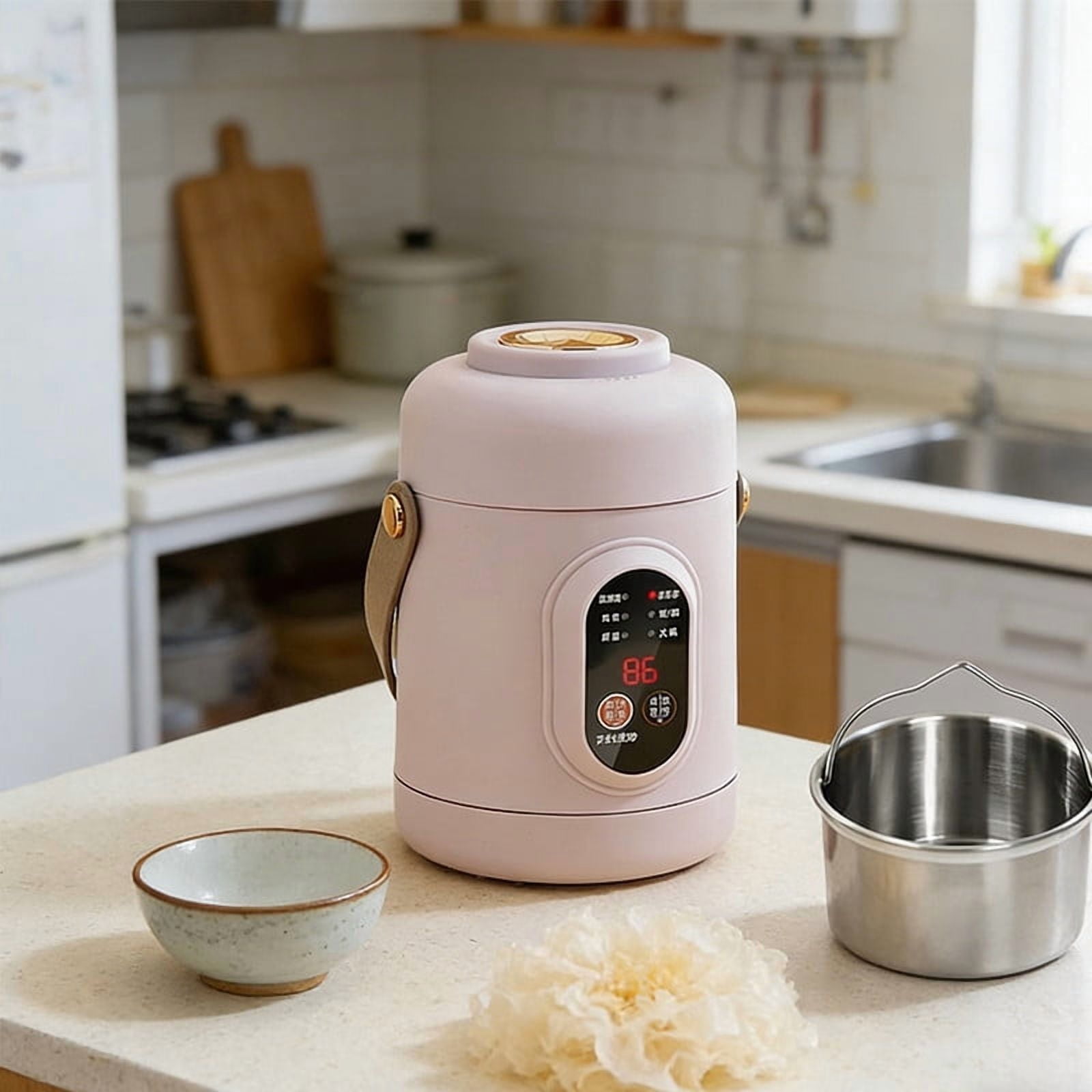 Tuscom 500W Mini Electric Rice Cooker with 12-Hour Timer, Stainless Steel Ramen Pot for Dorm Office Travel, Multifunctional Small Cooking Pot