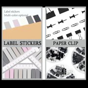 Black Desk Accessories 7 Pcs, Stapler, Staple Remover, Staples, Tape Dispenser, Clips Set, Scissor, Sticky Note, Black Office Supplies