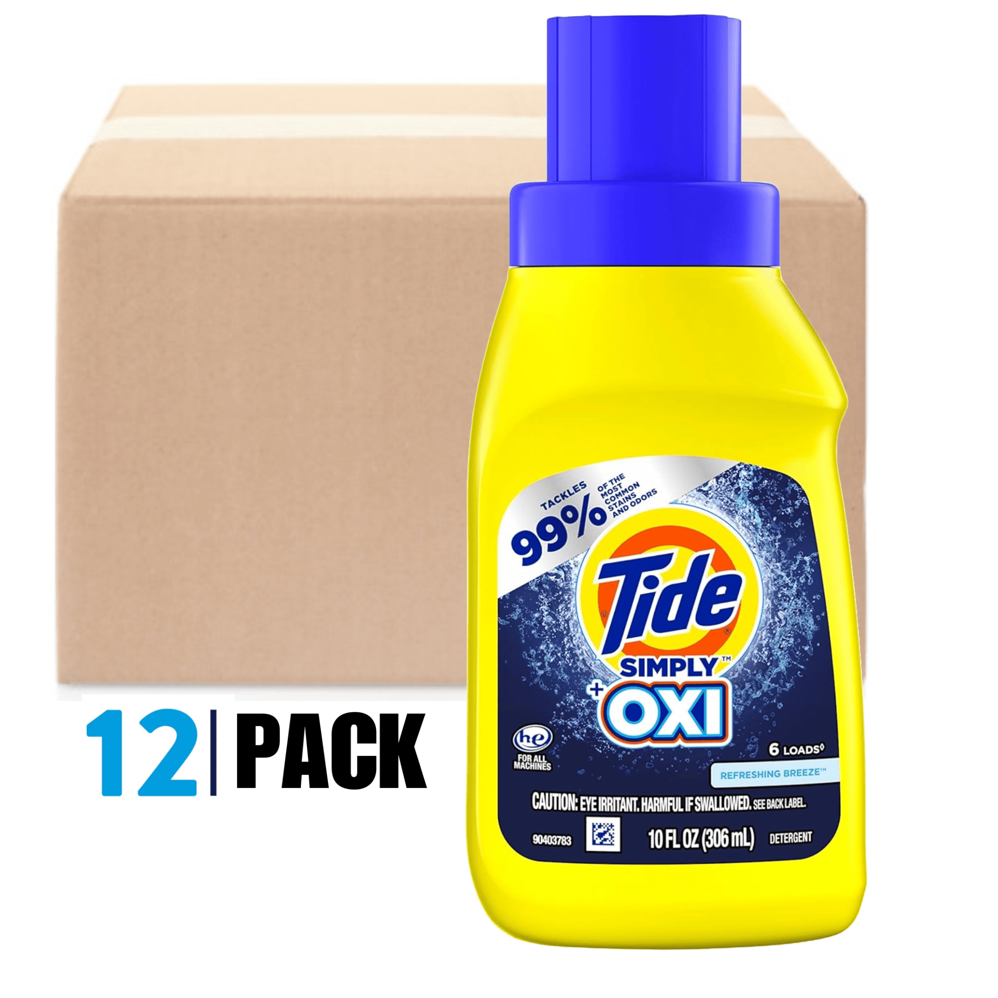 Tide Simply + Oxi Liquid Laundry Detergent, Refreshing Breeze,10 FL OZ, (Pack Of 12 BOXED)