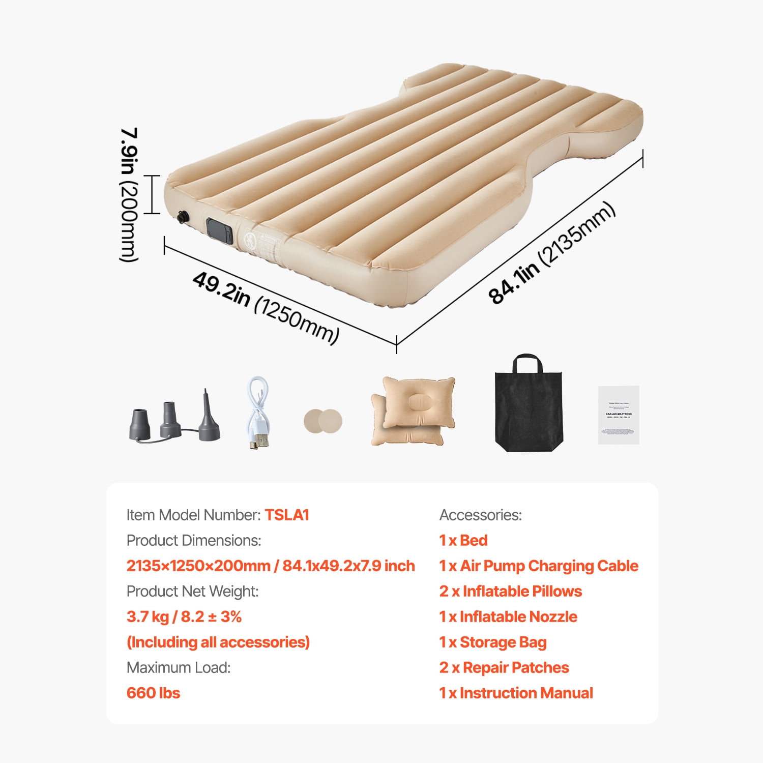 KFFKFF Vehicle Air Bed, Compatible with Tesla Model Y (2020-2024), Expandable Vehicle Camping Mattress, Velvet Enhanced Inflatable Journey Beds, Sturdy Mobile Resting Mat with Integrated Pump