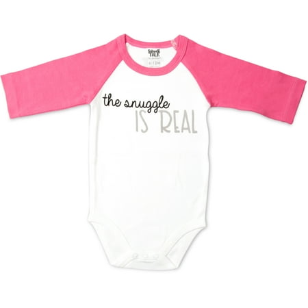 UPC: 0664843690042 | Pavilion – The Snuggle is Real Pink Baby Girl 3/4 Long Sleeve Bodysuit 6-12 Months