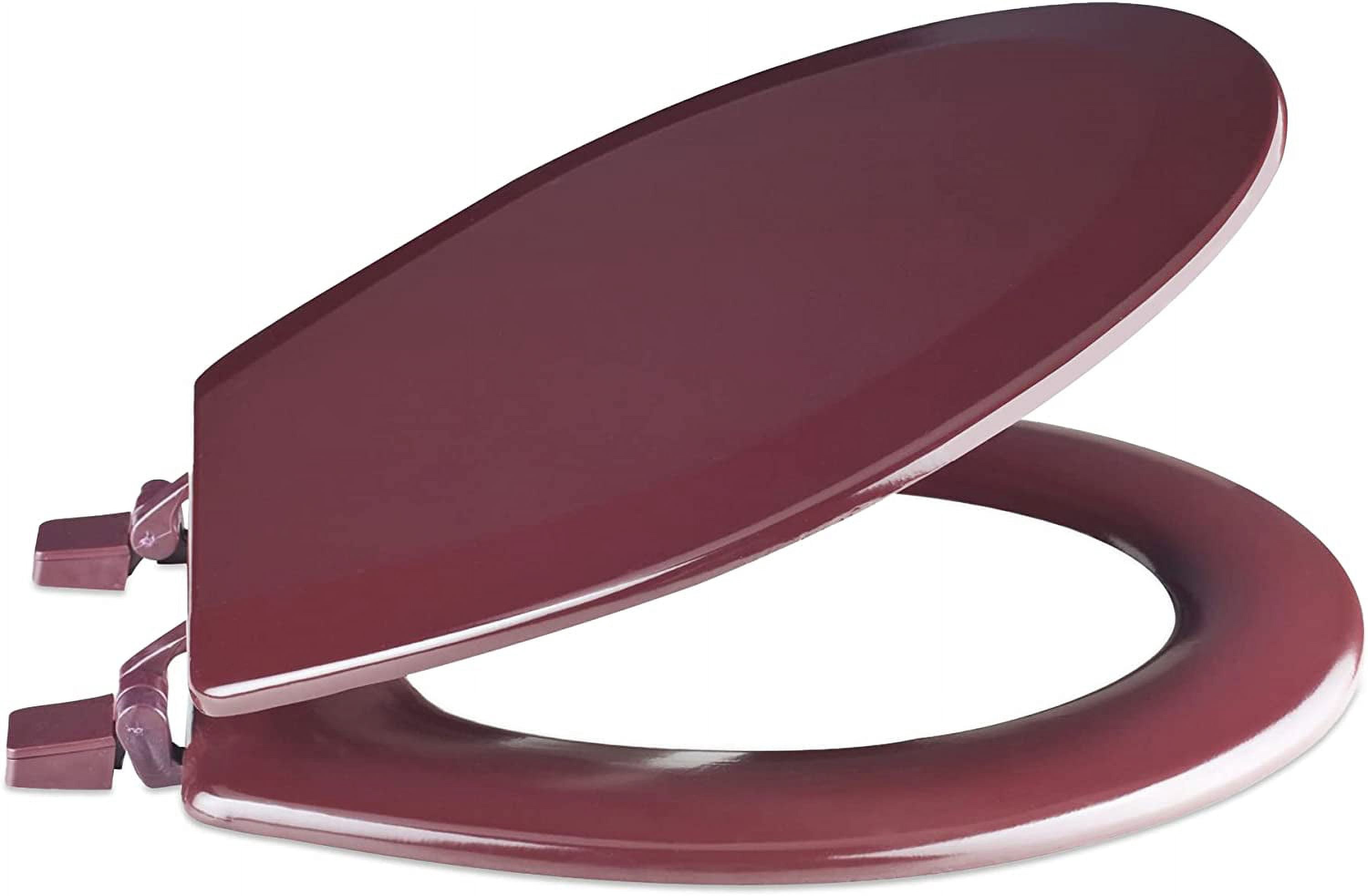 Wood Toilet Seat with Non Slip Grip Tight Bumpers, Standard Heavy Duty Wooden Bathroom Toilet Seat and Lid Set, Burgundy