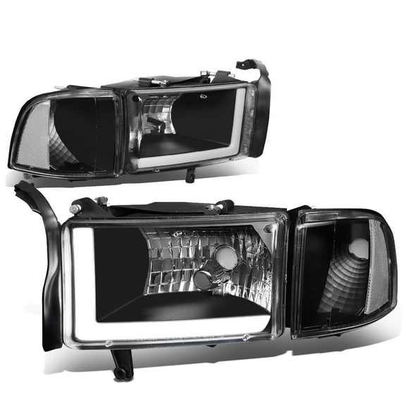 DNA Motoring For 94-02 Dodge Ram LED DRL Black Clear Corner Headlight Lamps Pair