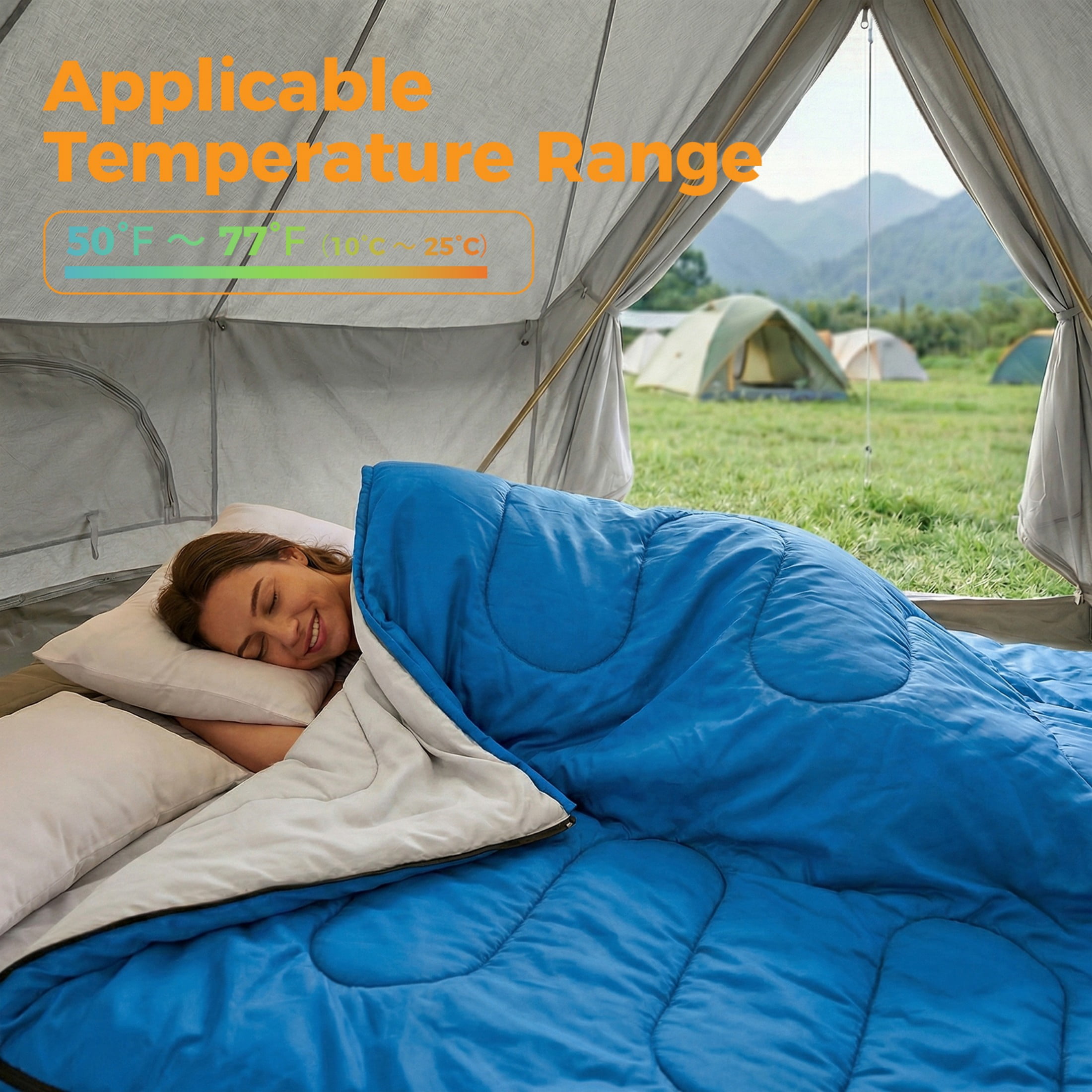 SHOUFTW Double Sleeping Bag for Adults, Lightweight Waterproof, Machine Washable for Camping Hiking Backpacking, Blue