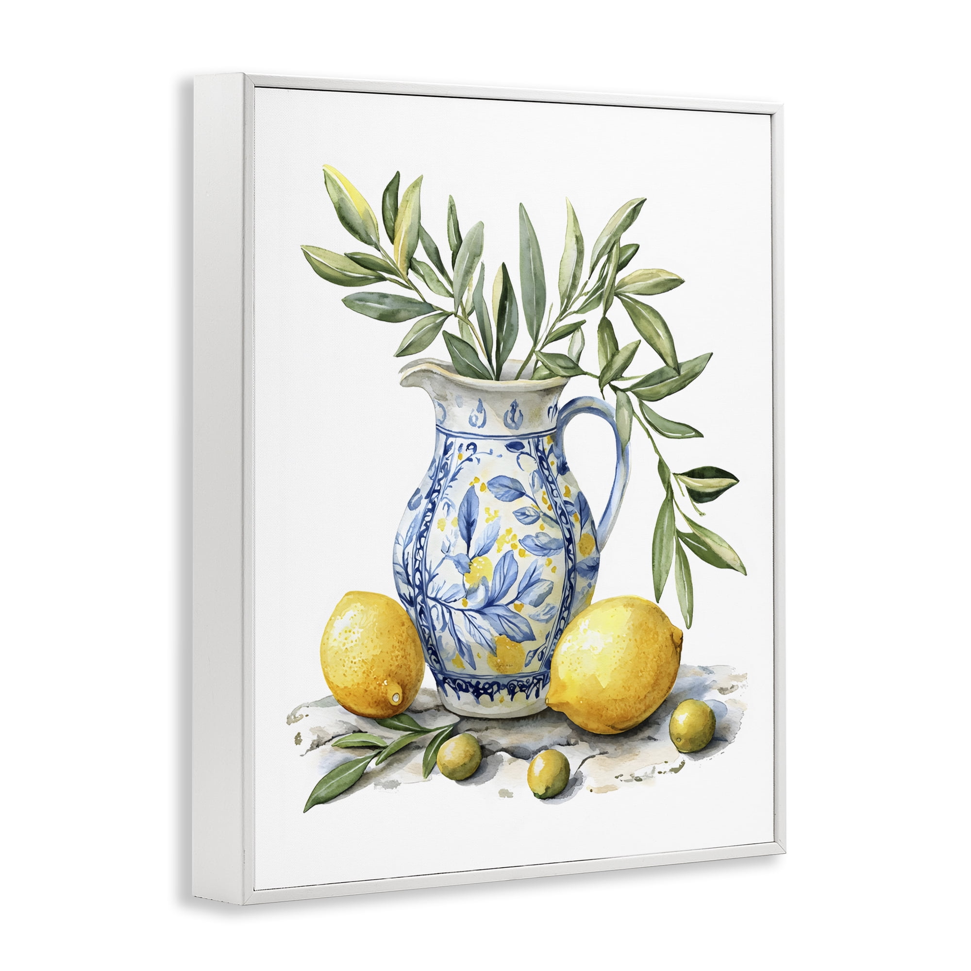 Stupell Industries Lemon & Olive Branch Still Life White Framed Giclee Art, design by LSR Design Studio
