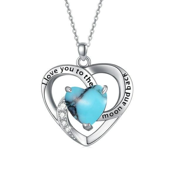 Cuoka I Love You to the Moon and Back Necklace 925 Sterling Silver Turquoise Heart Pendant Necklaces 18K White Gold Plated Jewelry Birthday Valentine's Day Gift for Women Mom Wife