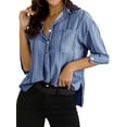 thumbnail image 4 of ZXSXSY Women Button Collar Vertial Detailing Split Hem Shirts with Pocket, 4 of 9