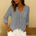 thumbnail image 6 of Timegard Womens Long Sleeve Tops Button Notch V Neck Loose Blouse Casual Lightweight Solid Color Shirts Tops, 6 of 9