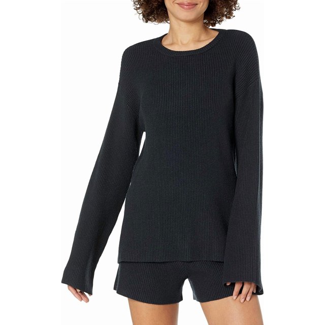 The Drop Womens Alice Crew-Neck Back-Slit Ribbed Pullover Sweaterpullover-Sweaters