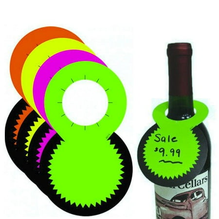 

Fluorescent Bottleneck Tags Wine & Liquor Neon Retail Sale Signs 1.5 Diameter Opening - 500 Pack