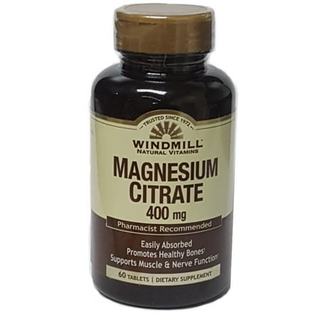 - 2 Pack Windmill Natural Vitamins Magnesium Citrate 400mg 60 Tablets Each