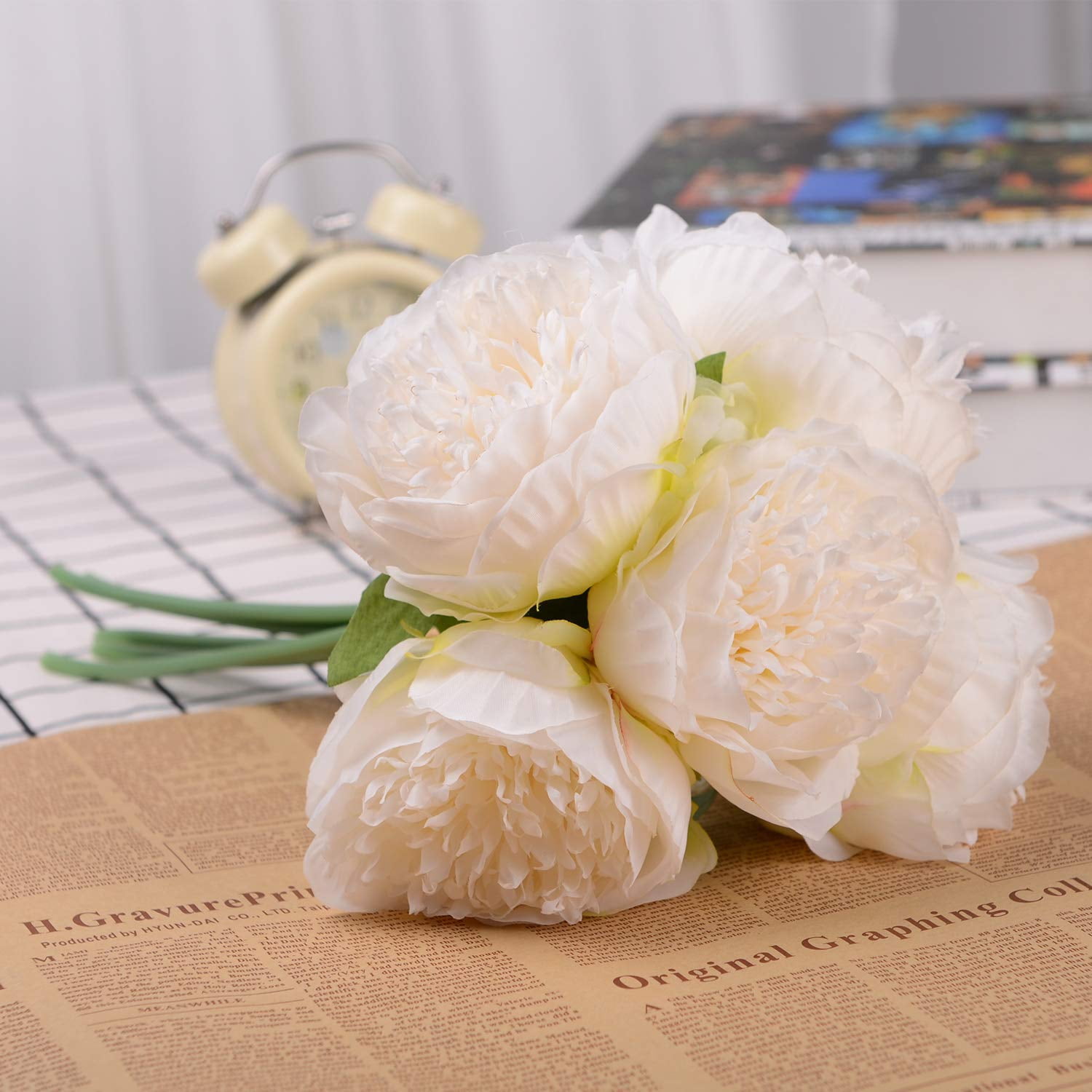 MaxFox Artificial Flowers 7 Heads Peony Silk Fake Bouquet Vintage Flower Bouquets Home Office Wedding Party Decor 