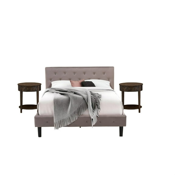 East West Furniture Nolan 3-Piece Wood Queen Bedroom Set in Taupe Brown/Jacobean