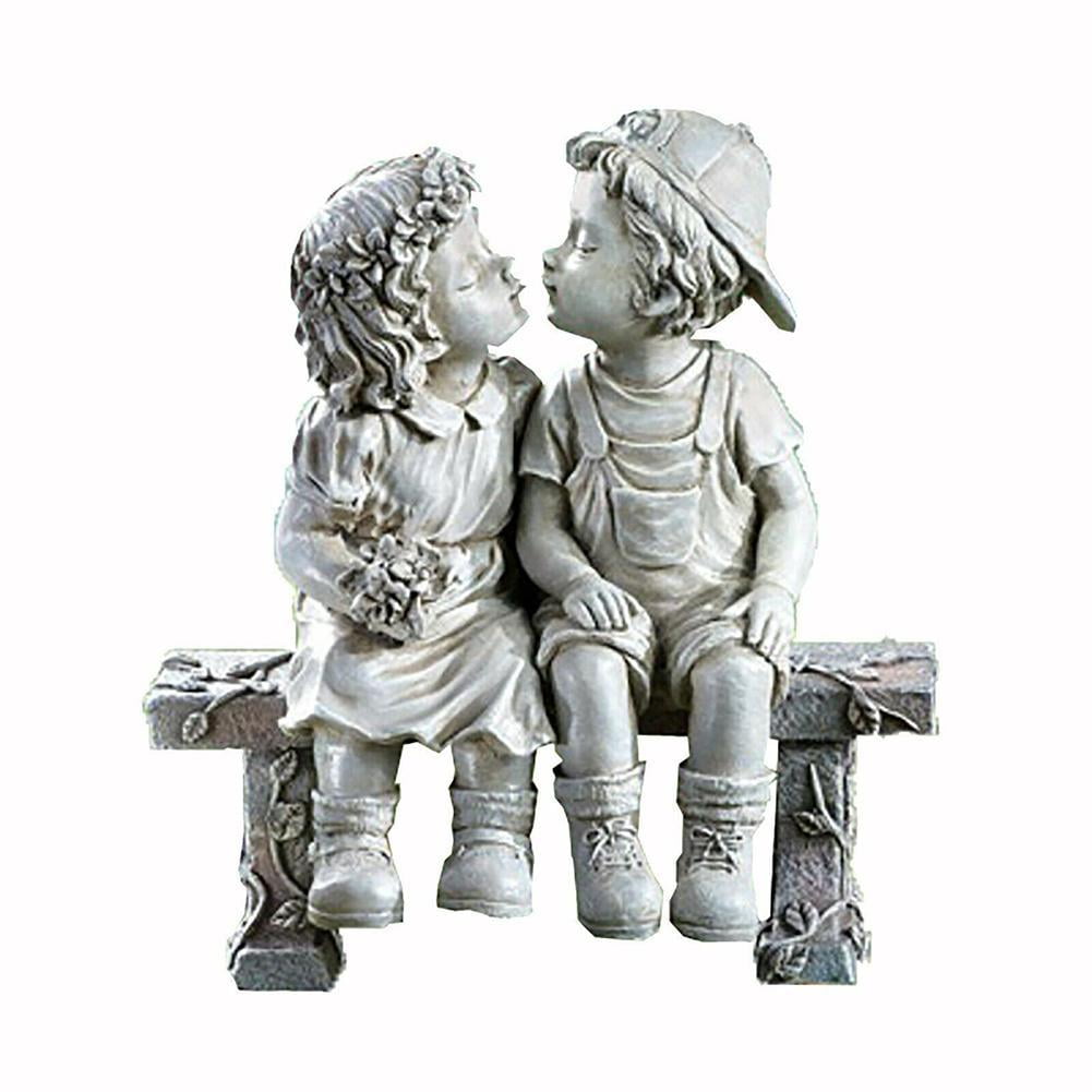 Garden Statue Decoration, Boy and Girl Kissing Sculptures Resin